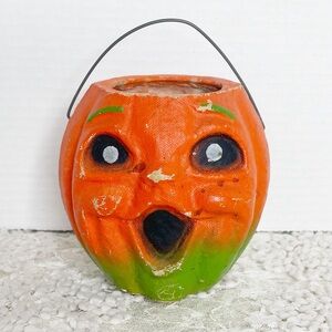 Vintage Halloween Pulp Paper Mache Jack O Lantern Pumpkin JOL Lantern